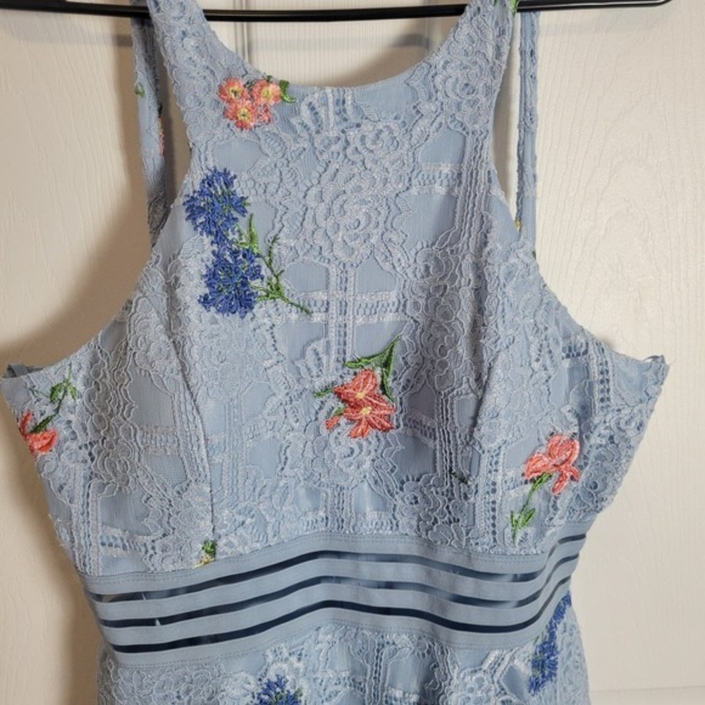 City Studio Fit and Flare Dress-Blue floral-Juniors‎ 15 - Picture 2 of 7
